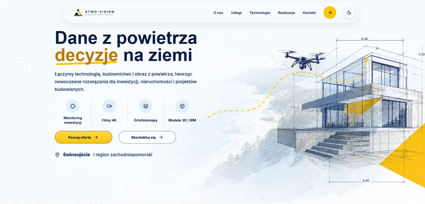 Pełny screenshot pierwszego ekranu strony Atmo - Vision